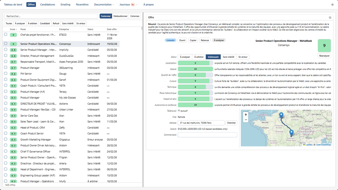Liste des offres triées par score