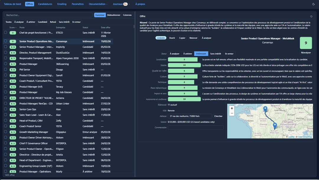 Liste des offres triées par score